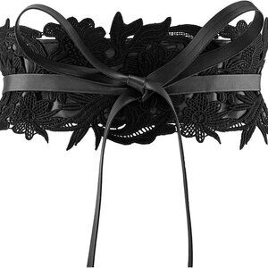 Women's Lace Waist Belt Faux Leather Wide Bow Tie Wrap Dress Accessory